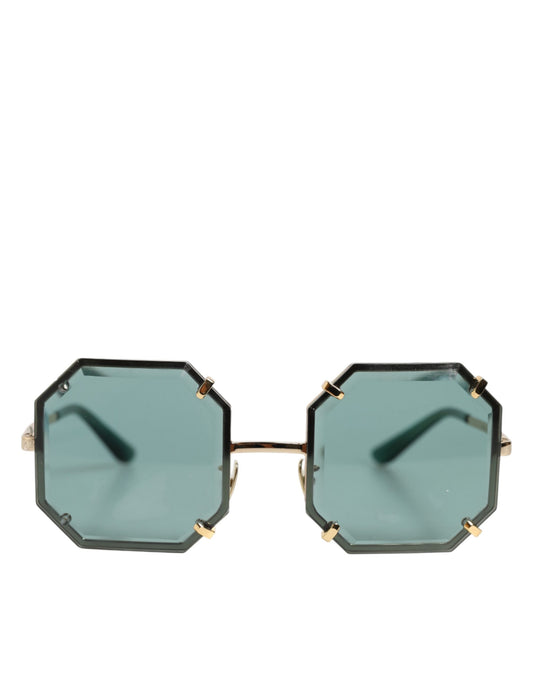DG2216 Gold Square Frame Green Lens Shades Sunglasses